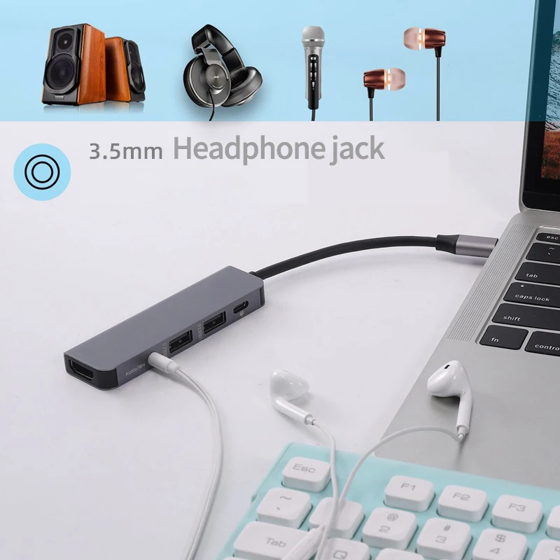 5-в-1 Тип тип-c док-станция концентратор HDMI USB3.0+ USB2.0 PD аудио USB C концентратор USB