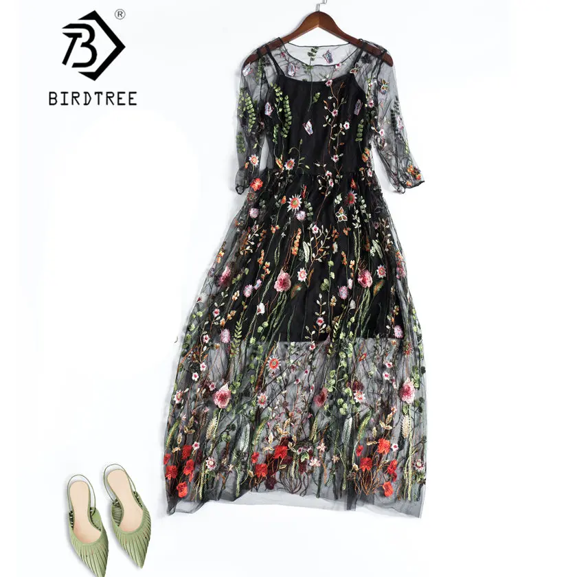 Embroidery Party Dresses Runway Floral Bohemian Flower Embroidered 2 ...