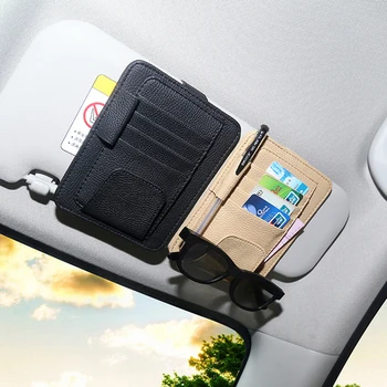 

Car Sun Visor Organizer PU Leather Multifunctional Storage Glasses Clip Multi function Storage Bag Folder Card CD Pouch Holder