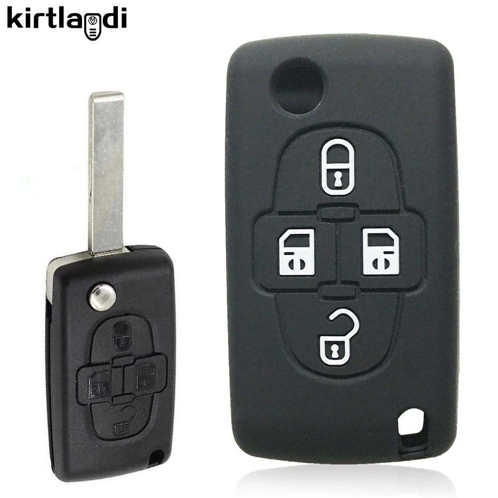 Kirtlandi-funda de silicona con 4 botones para coche, funda para llave con soporte para Peugeot 1007 807 y Citroen C8