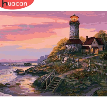 

HUACAN Pictures By Numbers Landscape Kits Drawing Canvas HandPainted DIY Oil Painting By Numbers Lighthouse Home Decor