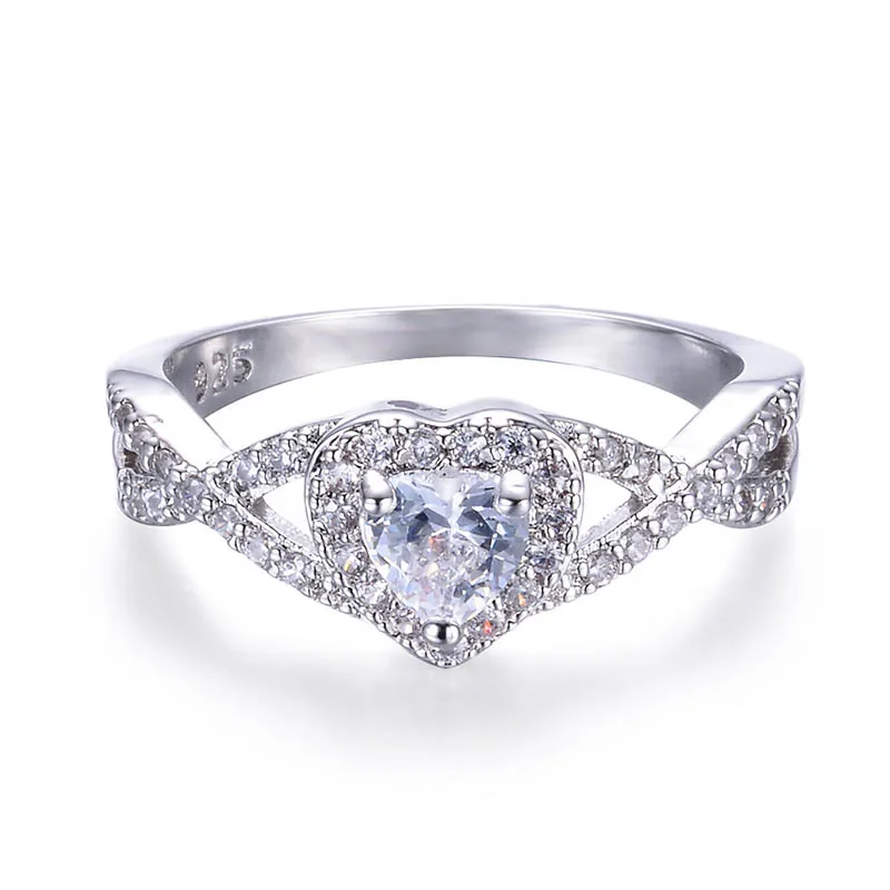 Женское серебряное ювелирное изделие 925, кольца с драгоценными камнями для женщин, в форме сердца, топаз, циркон, крест, полые, обручальное кольцо, подарок - Цвет камня: white