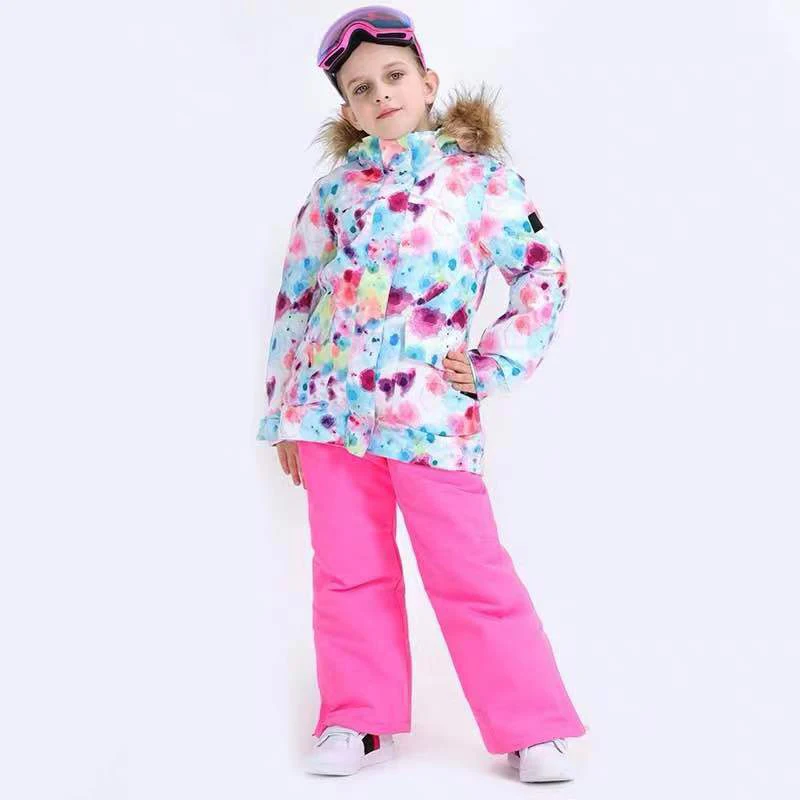 Детский лыжный костюм для температуры-30 градусов; спортивная одежда; теплые куртки; комплекты одежды; детский лыжный костюм для маленьких девочек - Цвет: Бежевый