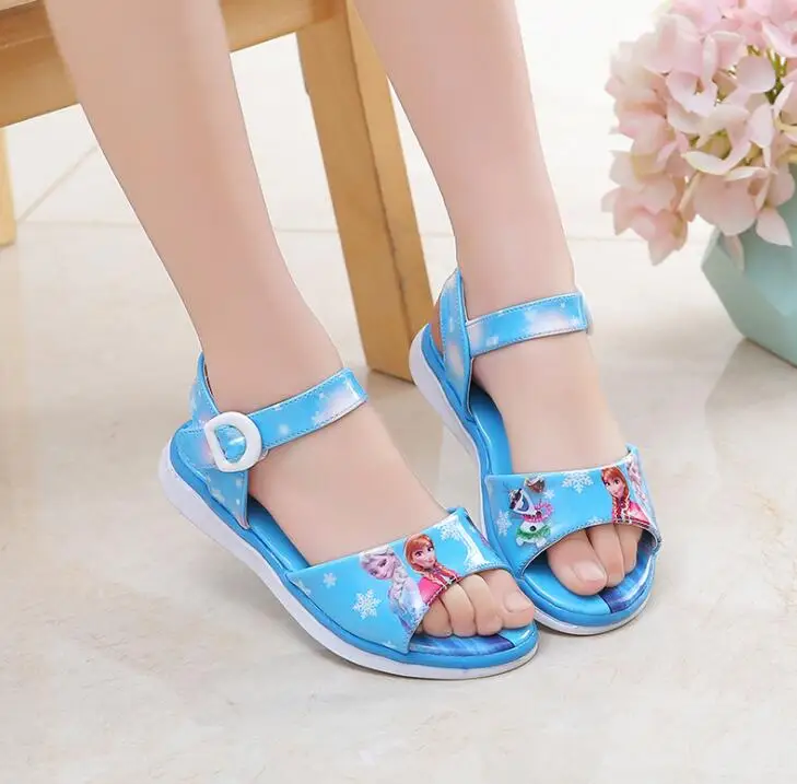 Zapatos de verano para niñas, sandalias suaves de dibujos animados de Frozen, Anna y Elsa, antideslizantes, transpirables, bonitos planos