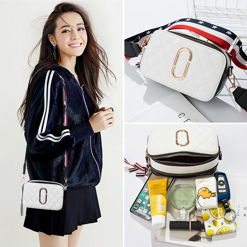 

Women's bag 2019 fashion contrast small square bag joker broadband shoulder messenger bag in Europe and Ame camera bagrica