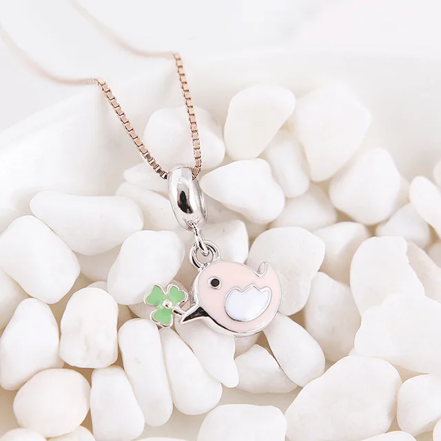 Pink Little Bird Подлинная 925 пробы серебряная подвеска с подвеской в виде жука Красная божья коровка подходит для браслетов Pandora женские ювелирные изделия - Цвет: Pink Little Bird