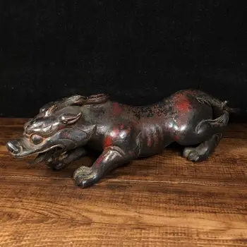 

Wedding Decoration 9" Tibet Buddhism Temple Old bronze Pixiu Statue Statue of Lei Zhenzi Fortune and evil spirits