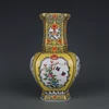 Qianlong Enamel Yellow Flower And Bird Pattern Square Vasw Jingdezhen Antique Porcelain Home Furnishings Antiques 2