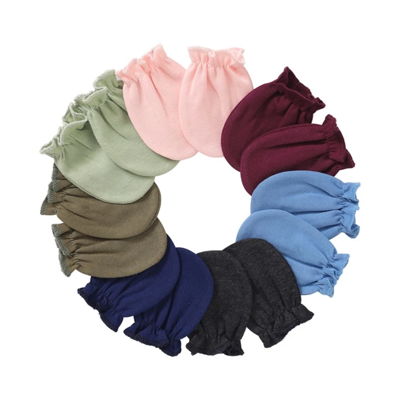 1 Pair Baby Anti-scratch Soft Cotton Gloves Newborn Solid Color Handguard Mittens Infants Supplies H055 4