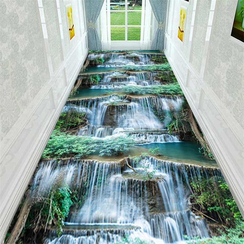 Gold Fish Lake Corridor Hallway Rugs and Carpets 3D Waterfall Living Room Area Rug Kitchen Bedroom Rug Bath Mat Entrance Doormat