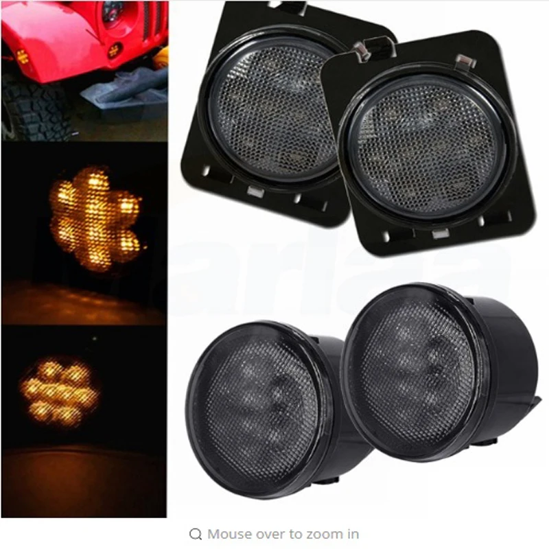 Светодиодный дымчатый объектив для Jeep Wrangler JK 2007- передний указатель поворота Желтый Янтарный Свет крыло боковое освещение комбо комплект для Jeep Wrangler - Цвет: no halo set