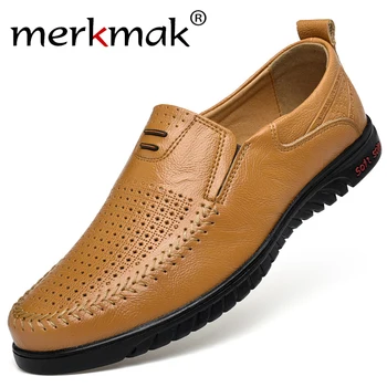 

Merkmak Men Shoes Genuine leather Comfortable Men Casual Shoes Footwear Chaussures Flats Men Slip On Lazy Shoes Zapatos Hombre