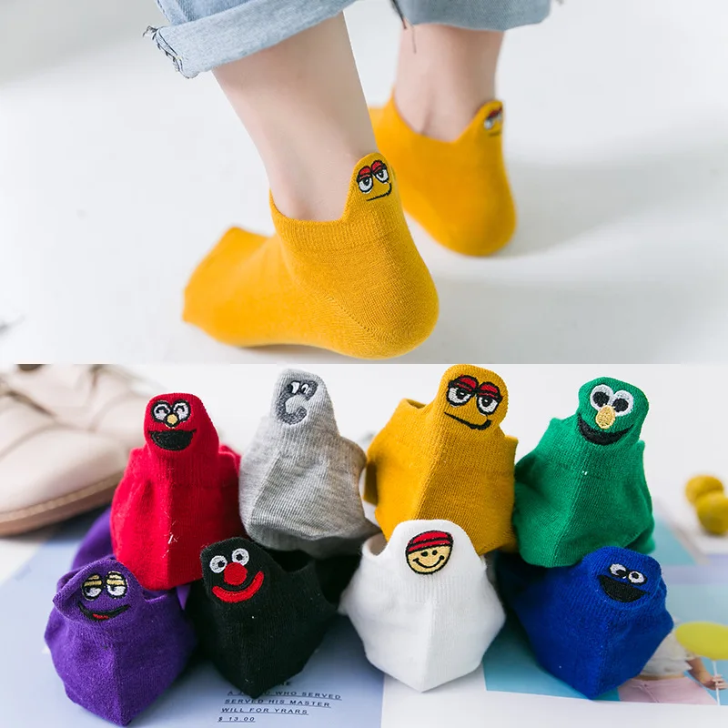 

Happy Harajuku Women Cute Sesame Street Anime Socks Cartoon Pattern Summer Ankle Socks Casual Socks
