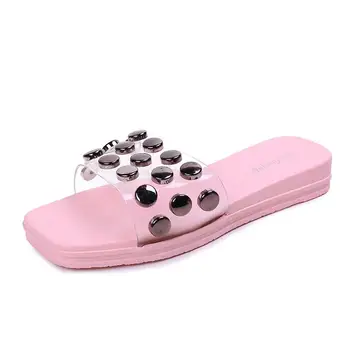 

Ladies Summer Solid Slides Fashion Rivets Outdoor Slippers Casual Simple Slippers Women Beach Shoes Bathroom Flip Flops