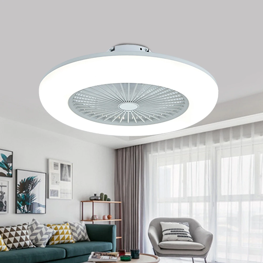 Modern Nordic minimalist ceiling fan light acrylic panel LED smart mute dimming AC 220V factory office living room dimmer