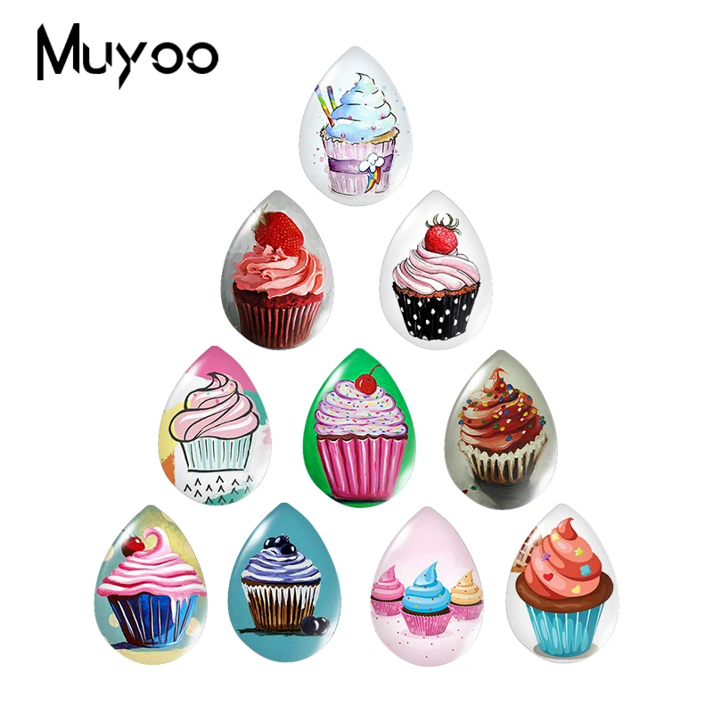 Новинка 2020 фотография клубничный кекс Tear Drop Glass кабошон Sweet Cupcake ручной работы |