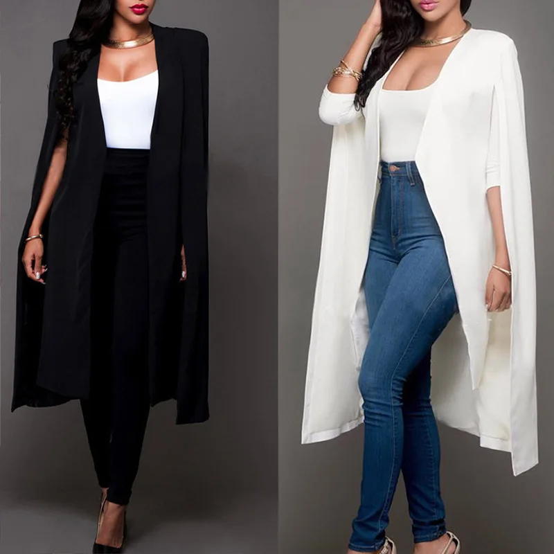 Womens Cape Open Front Split Long Jacket Outwear Coat Cardigan