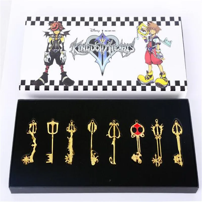 gold 8 шт./компл. Kingdom Hearts II плоский ключ ожерелье соры Keyblade кулон набор оружия подарок A1009 - Цвет: gold