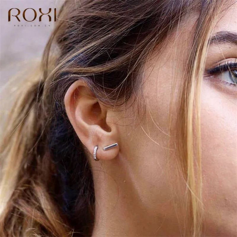 ROXI модные серьги из стерлингового серебра 925 пробы для женщин маленькие круглые циркониевые хрустальные серьги-гвоздики Свадебные украшения Brinco CZ серьги-гвоздики