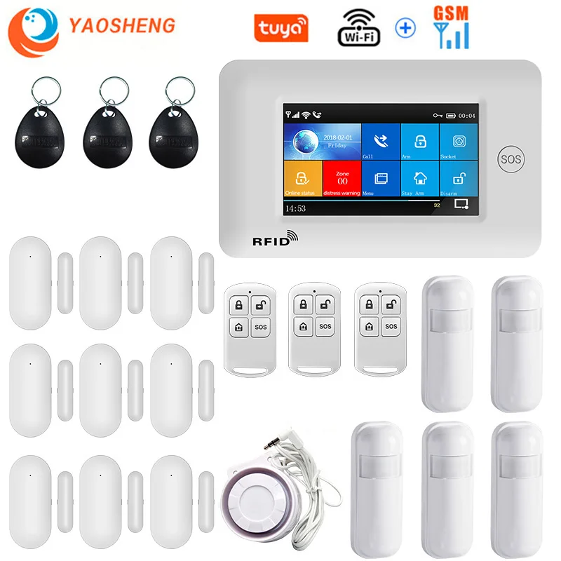 4.3 Inch Touch Panel WIFI GSM Wireless Burglar Home Security Alarm System TUYA Smart life APP Control Compatible With Alexa