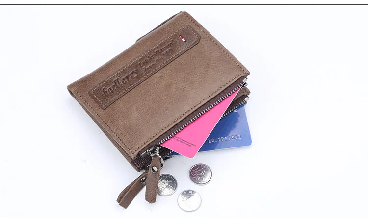 Baellerry Men Wallets Genuine Cow Leather Double Zipper Card Holder High Quality Male Purse Vintage Coin Holder Men Wallets