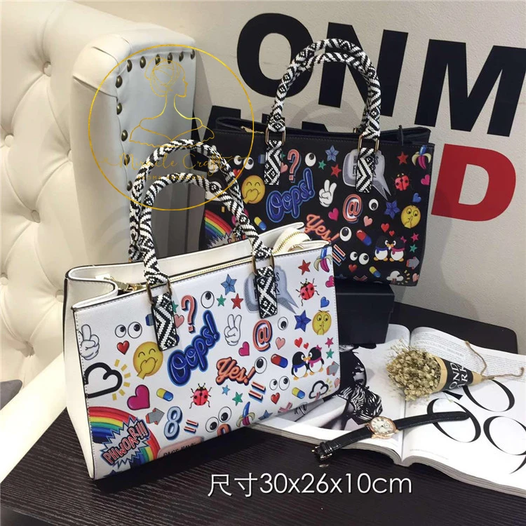 

New Female Spoof Cartoon Printed Graffiti Handbag Large Capacity Women's Messenger Bag Single- Shoulder Bag