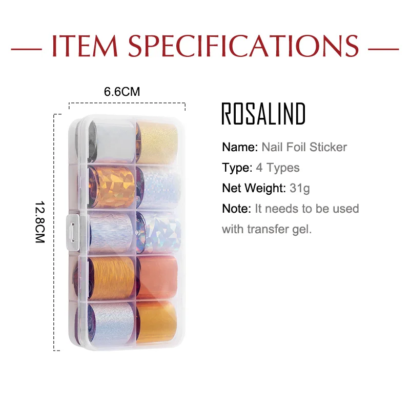 ROSALIND слайдер Фольга наклейки для ногтей художественные наклейки маникюрный набор дизайн Топ Полупостоянный Набор наклеек для ногтей нужна основа под Гель-лак