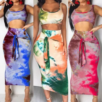 

2pcs Womens Holiday Bow Crop Tops Bodycon Skirt Set Ladies Summer Beach Dress UK