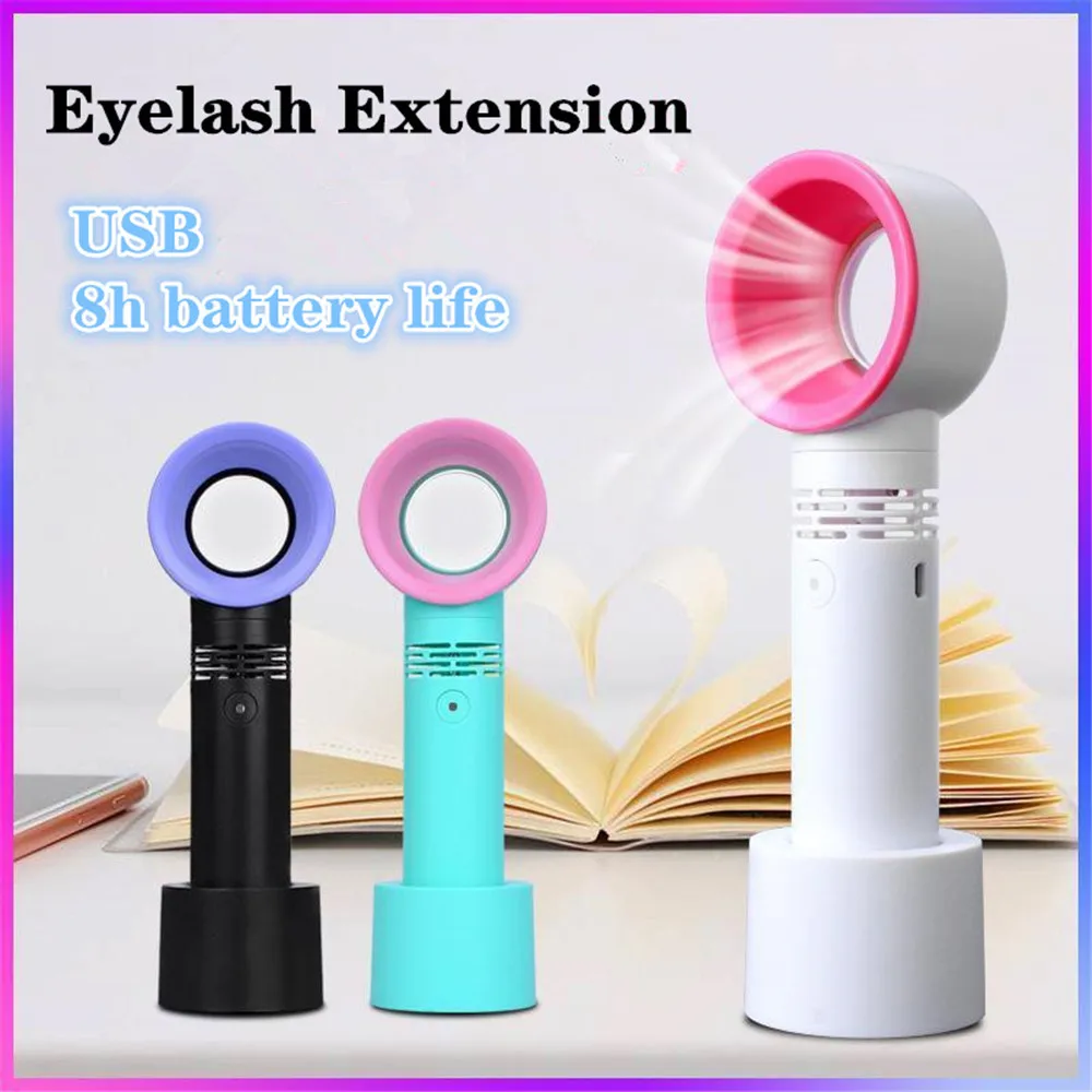 

3 Gears Fan Mini USB Handheld Bladeless Fan 8 Hours Lashes Blower Glue Grafted Eyelashes Dryer Beauty Tool for Eyelash Extension