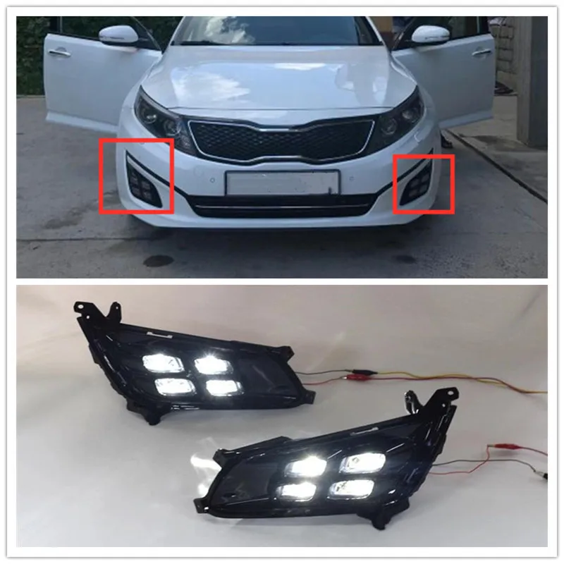 СВЕТОДИОДНЫЙ DRL Дневной светлые Противотуманные фары для Kia Optima K5 2013 противотуманная фара крышка дневные ходовые огни с поворотным желтым сигналом