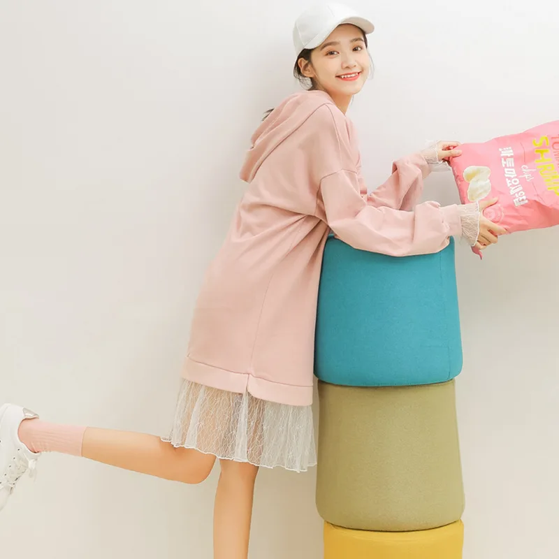 Новое корейское свободное маленькое Воздушное кружево сшитое длинное платье с