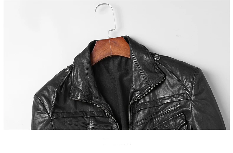 DK растительного танина кожаные куртки мужские осенние наивысшего качества настоящая кожаная одежда из овчины черный тонкий Мандарин воротник пальто