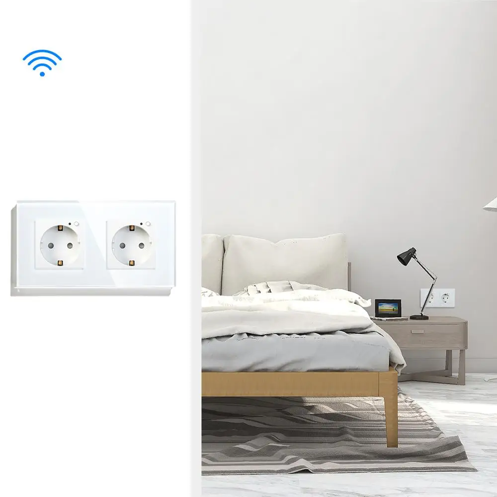 BSEED умная Wifi двойная розетка стандарт ЕС работает с Tuya настенная белая черная