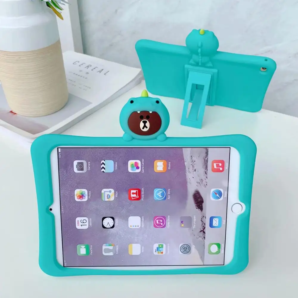 Чехол для планшета для нового IPad 7th Gen Pro 10,2 дюймов детский безопасный силиконовый чехол-подставка с изображением динозавра и медведя+ ручка