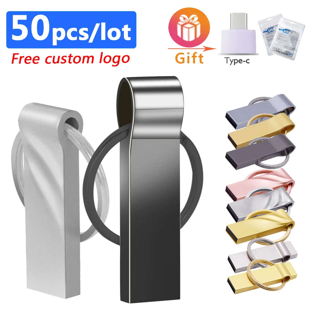 50pcs/lot Custom Logo Metal Memoria Usb 2.0 Flash Drive Pen 128GB 64GB 32GB 16GB 4GB Pendrive Memory Stick Key | Компьютеры и офис