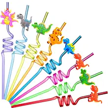 24pcs Dinosaur Party Supplies Cute Plastic Reusable Dino Straws for Children Kids Birthday Theme Party Decoration