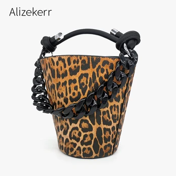 

Leopard Print Acrylic Chain Bucket Bag Women Korean Personality Black Purse And Handbag Ladies Casual Shoulder Bag Chic Fashion