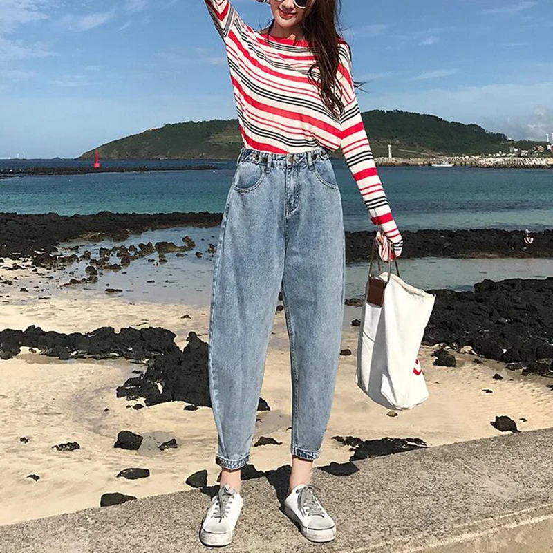 Женские джинсы в винтажном стиле, прямые, Harajuku BF, свободные, 2XL, высокая талия, студенческие женские брюки, подходят ко всему, Ulzzang, повседневные, для отдыха