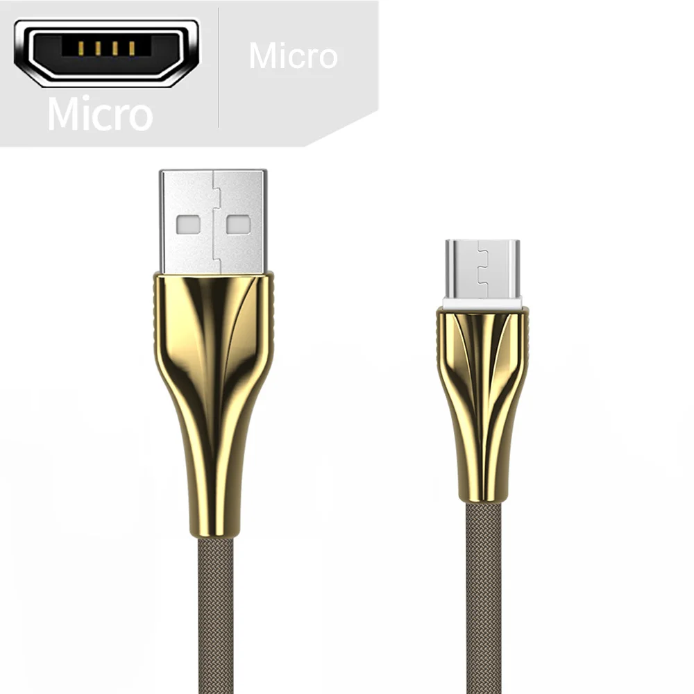 For Micro USB Gold Usb type-C телефонный кабель для Xiaomi Redmi Note 8 Pro Micro USB быстрая зарядка телефонный кабель для iPhone зарядный кабель для samsung шнур - Цвет: For Micro USB Gold