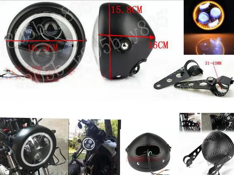 White Yellow Универсальный металлический светодиодный фонарь+ крепление для Honda Yamaha Suzuki Kawasaki Bobber Custom Chopper Cruisers Street Bike - Цвет: White Yellow