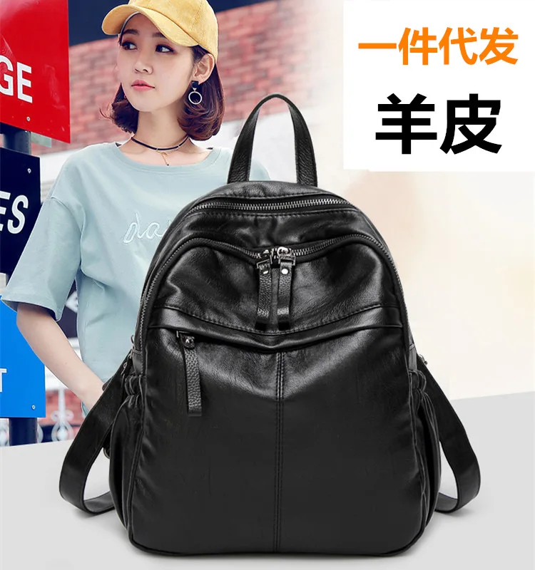 WOMEN'S Leather Bags Sheepskin Backpack Double Zipper Soft Leather Backpack 2019 Winter New Style Bag Shop a-Piece WOMEN'S Leather Bags Sheepskin Backpack Double Zipper Soft Leather Backpack 2019 Winter New Style Bag Shop a-Piece
