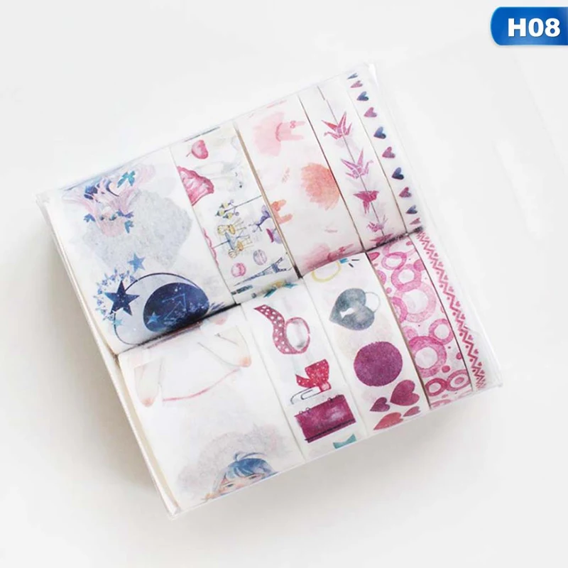 H08 10 шт./компл. Kawaii набор для скрапбукинга лента Washi цветок Бумага изоляционная лента клейкая лента для поделок Стикеры канцелярских принадлежностей - Цвет: H08
