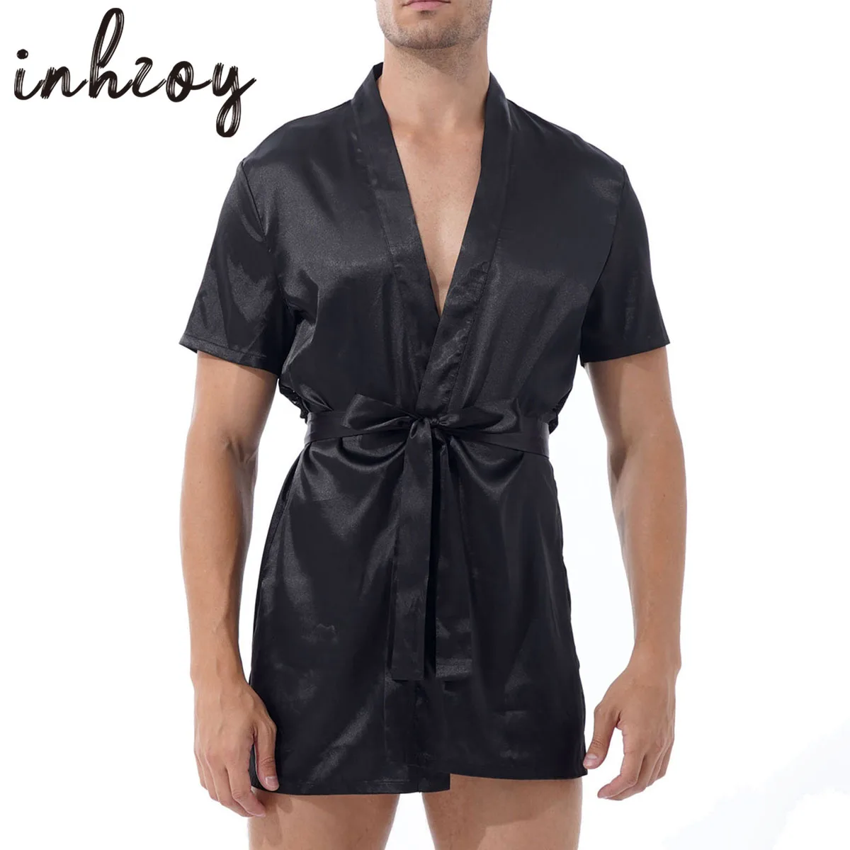 Халат-кимоно мужской черный атласный шелковый халат легкая одежда для отдыха | Халаты -1005002835376419