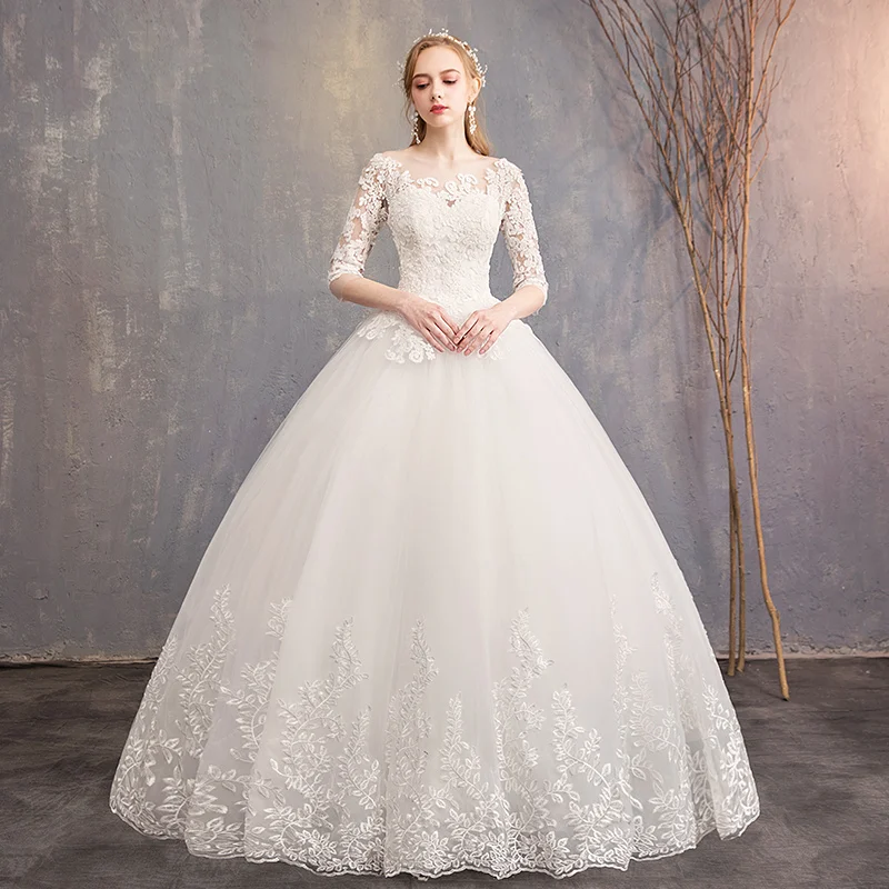 

Half Sleeves Ball Gown Cheap Plus Size Wedding Dress 2020 Appliques Lace-up Bride Dresses Vestido De Novias Marriage Bridal Gown