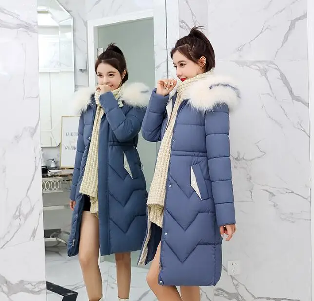 X-Long Новое поступление Модная тонкая женская зимняя куртка с хлопковой подкладкой теплое плотное Женское пальто длинные пальто парка женские куртки - Цвет: Синий