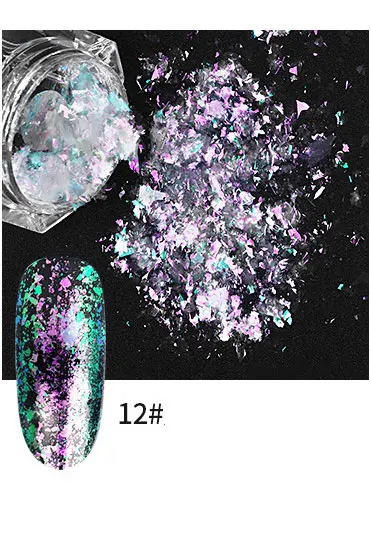 0,2 г алюминиевые хлопья блестки для ногтей порошок нерегулярный зеркальный эффект хамелеона Фольга Маникюр художественное оформление ногтей - Цвет: 12