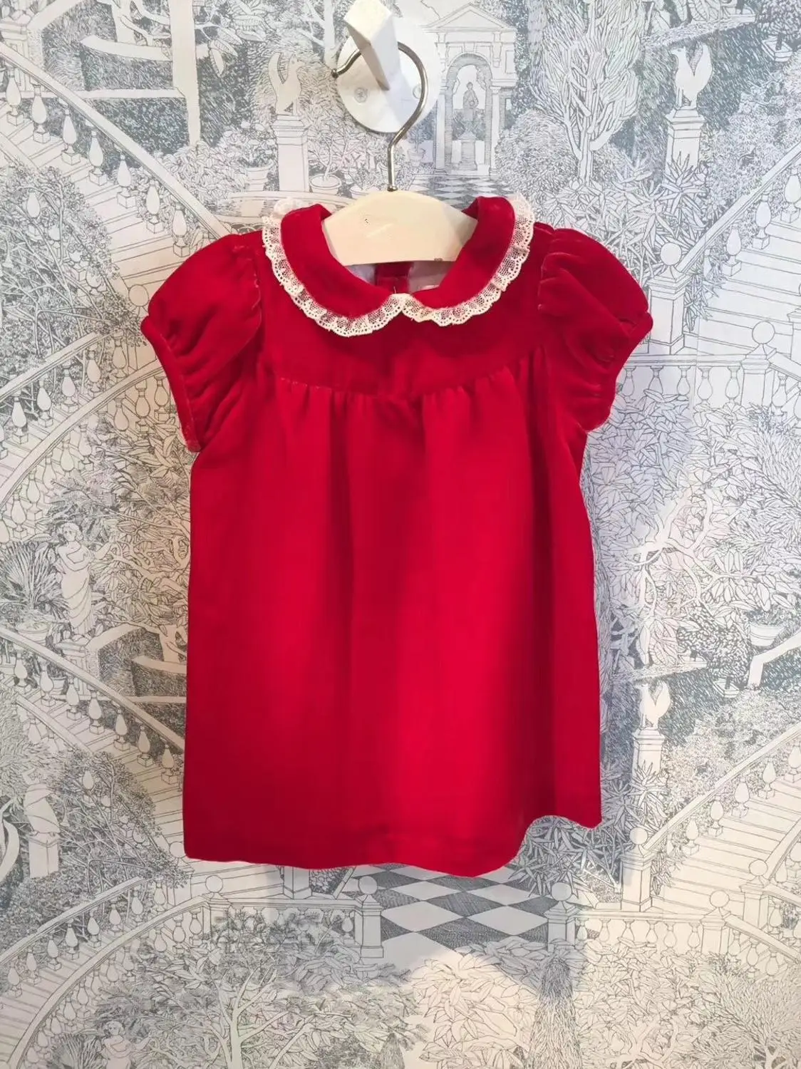 

Baby Christmas dress red color lace collar velvet girls party dress princess infant costume