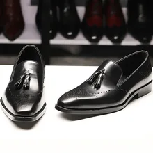 2019 New Arrival Men's Oxford Office Shoes Genuine Cow Leather tassel Wedding Shoe Male Lace-up men formal brogue shoe