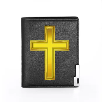 

High Quality Vintage Christian Holy Cross Printing Pu Leather wallet Men Bifold Credit Card Holder Short Purse Male