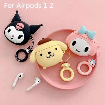 

Cute Purin My Melody Kuromi Silicone Headphone Case for Apple Airpods 1 2 Bluetooth Wireless Earphone Protective Skin Cover Box